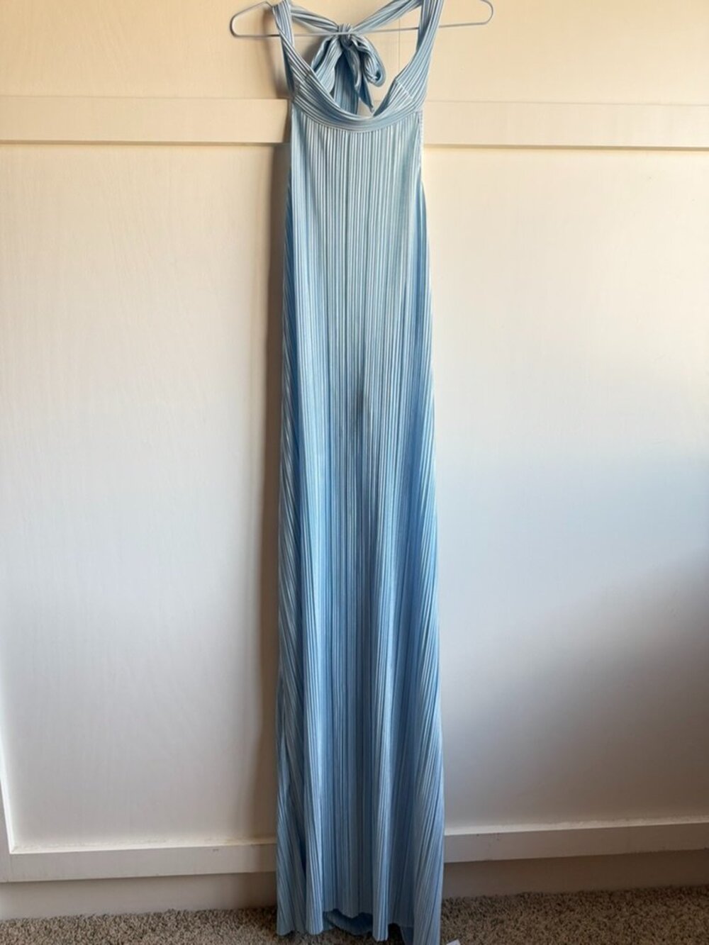 ASOS Design Pleated Halter Maxi Dress Light Blue Sz L NWT